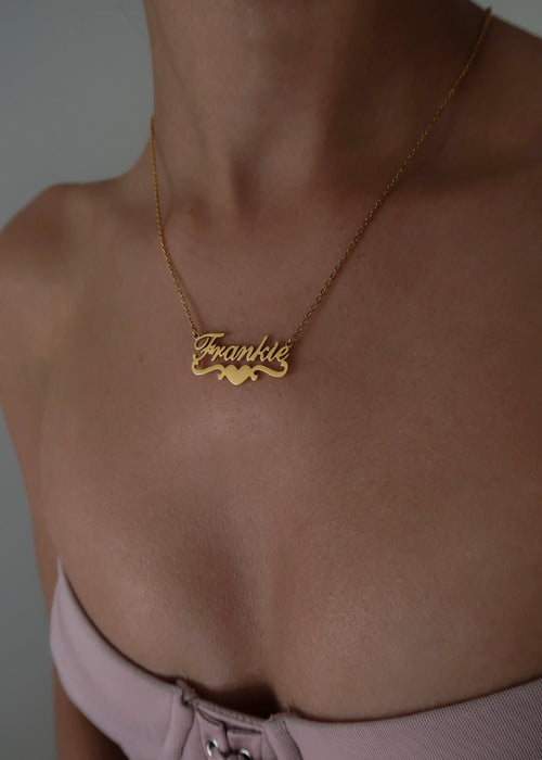 Heart Script Nameplate Necklace