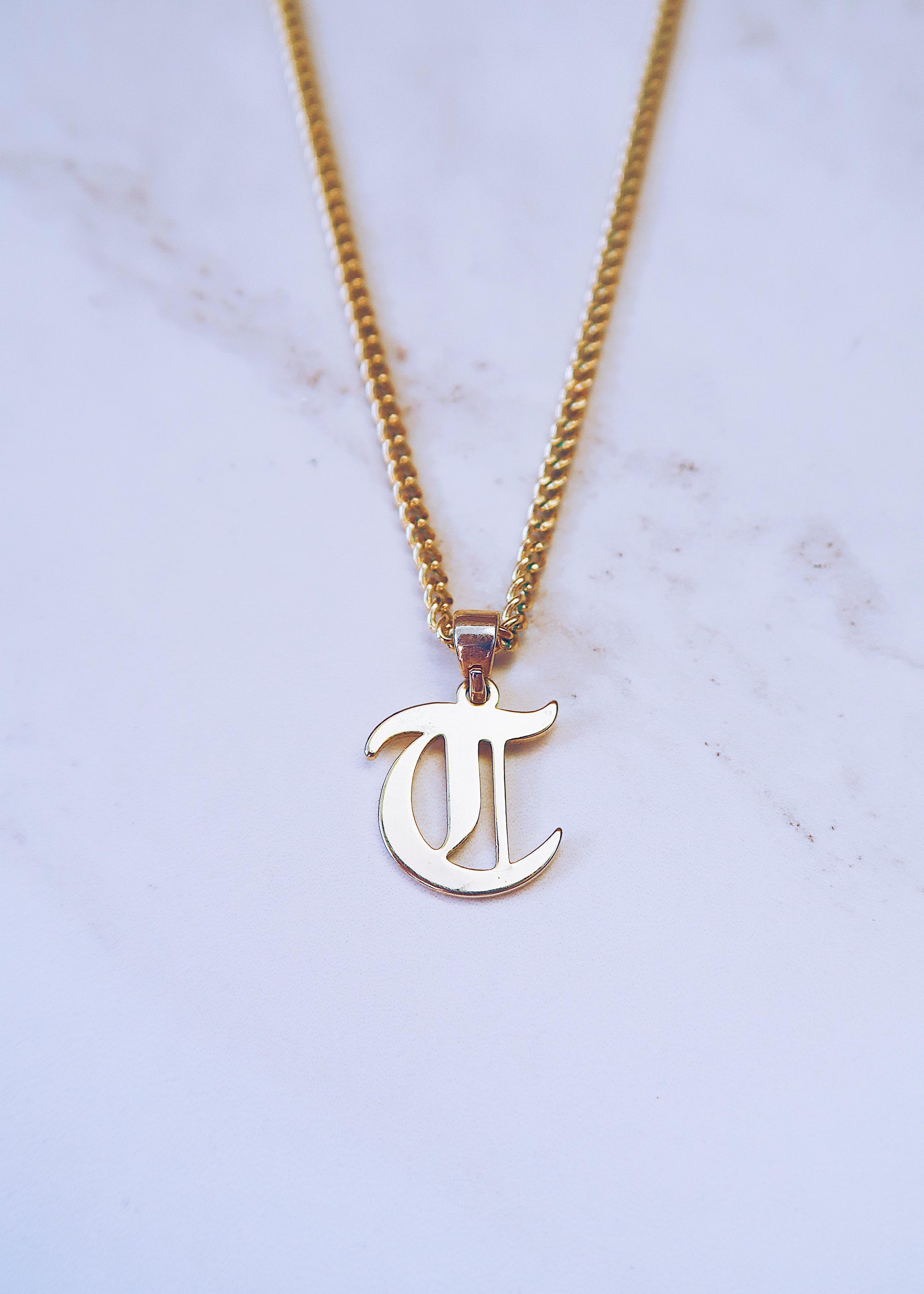Old English Initial Pendant Necklace