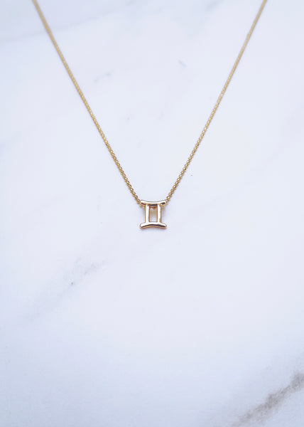 Buy Gold Toned Handcrafted Brass Gemini Zodiac Necklace | M/P-CZP-07/GOLD/MOZA3  | The loom