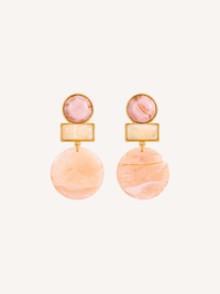 Alba blush resin statement dangle earrings with gold geometric accents.