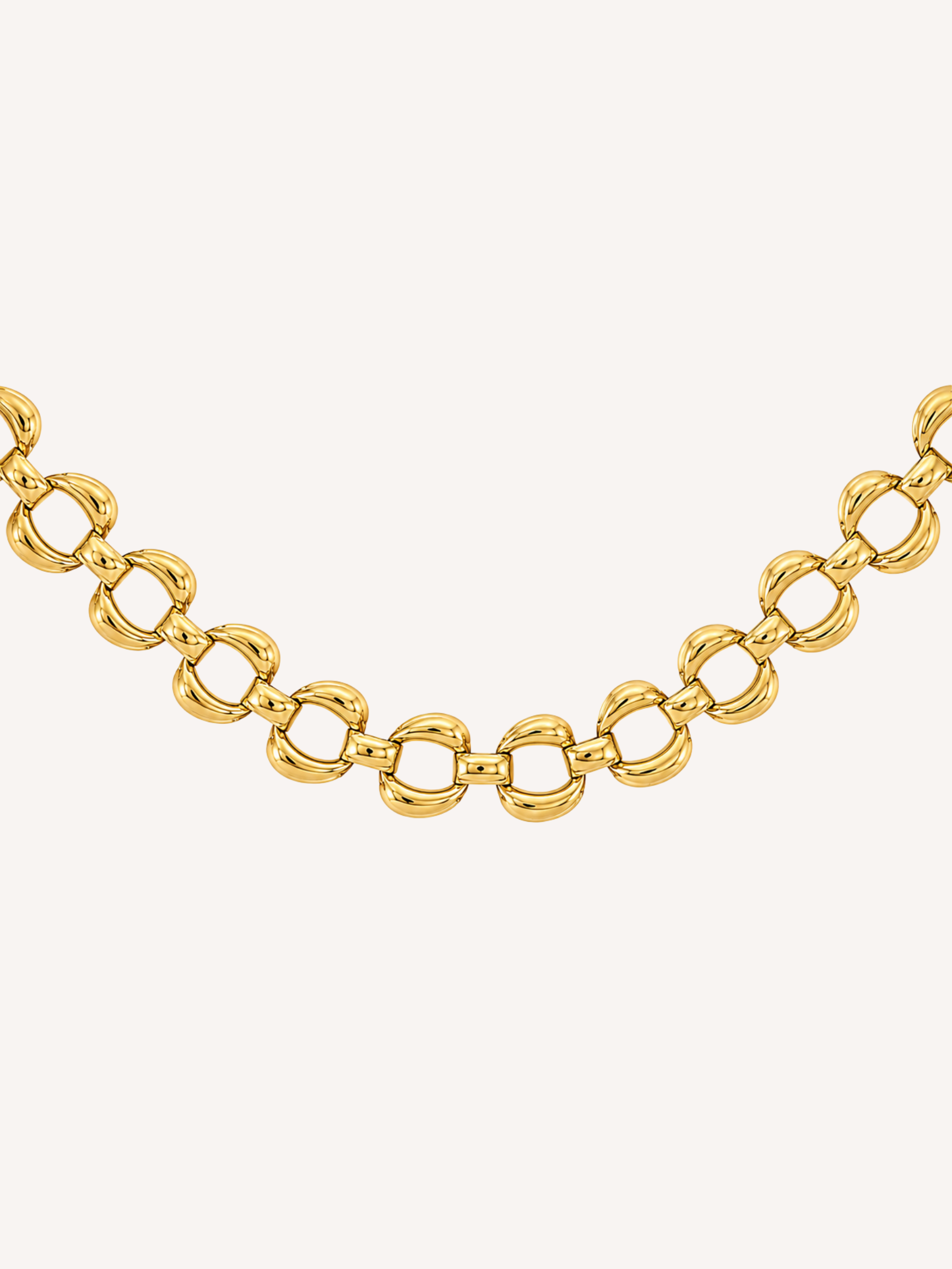 Gold statement link chain necklace featuring bold polished rounded links.