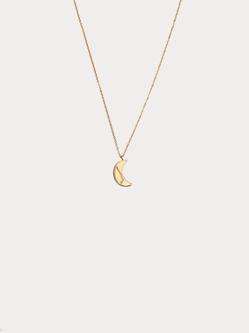 Gold Aries crescent moon necklace with constellation detailing