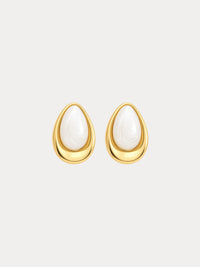 gold plated white marble resin teardrop statement earrings product photo