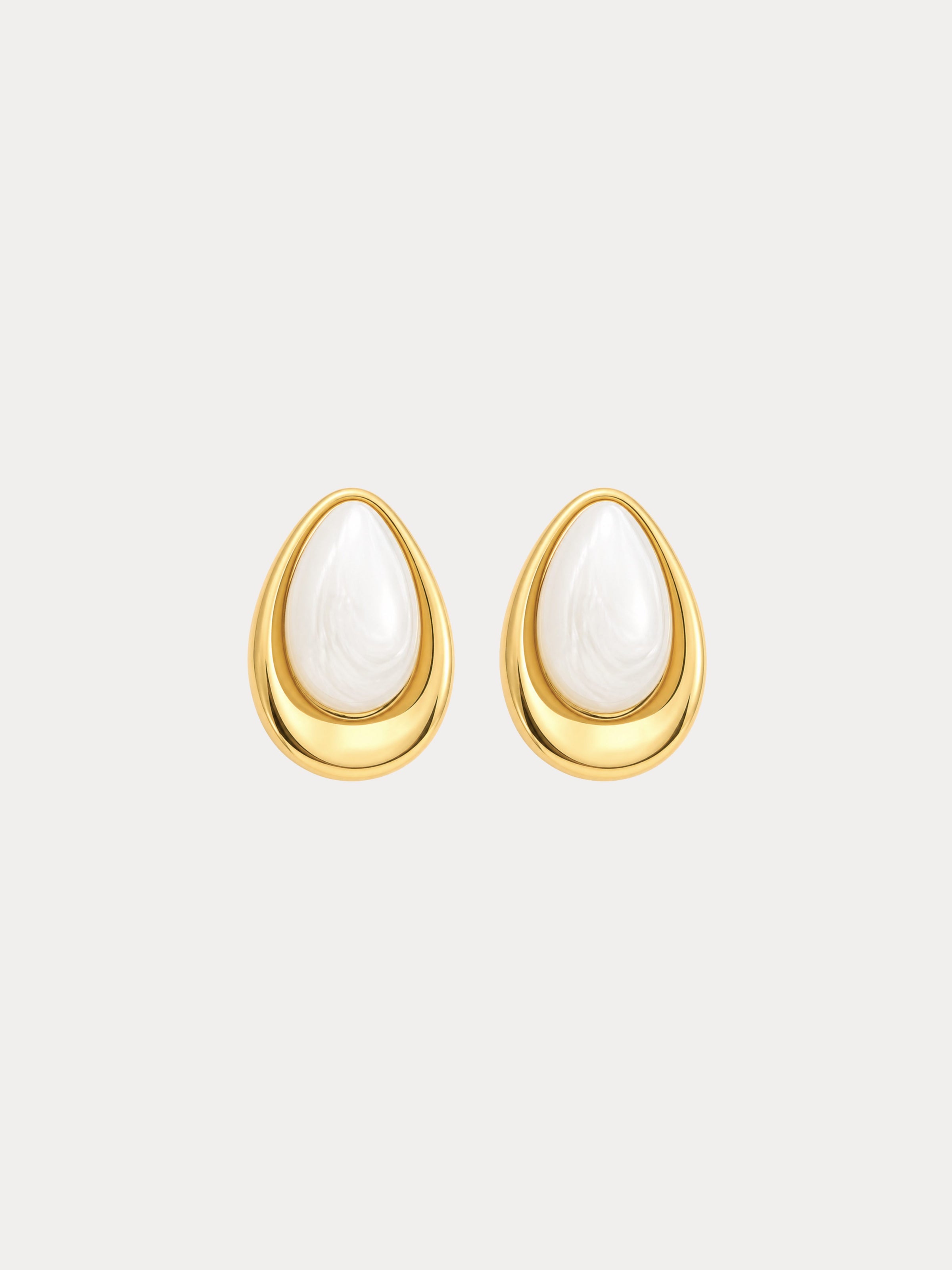 gold plated white marble resin teardrop statement earrings product photo
