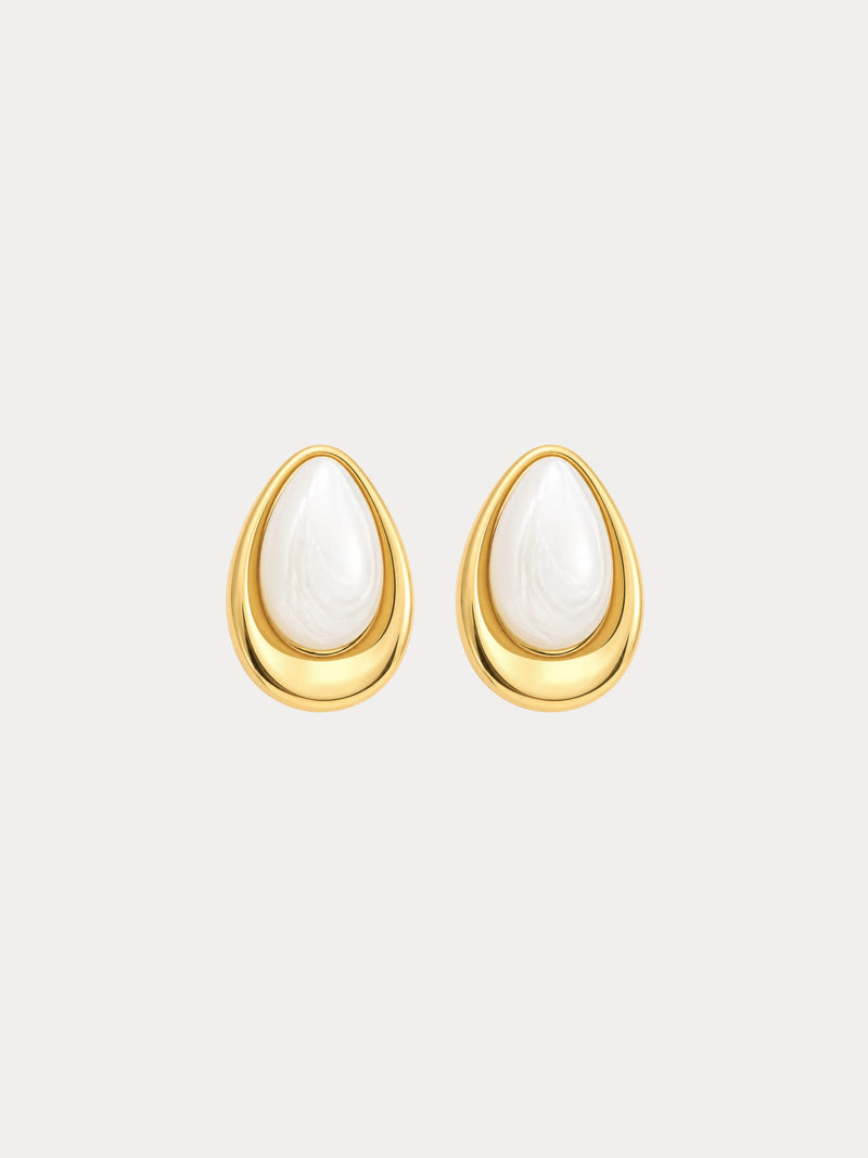 gold plated white marble resin teardrop statement earrings product photo