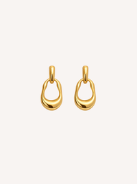 Gold sculptural drop earrings with a polished molten silhouette.