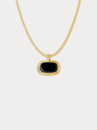 gold onyx pendant necklace with black stone on textured chain