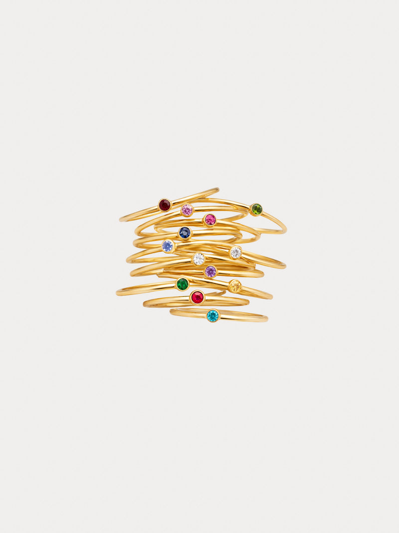 Gold birthstone crystal stacking ring with single crystal