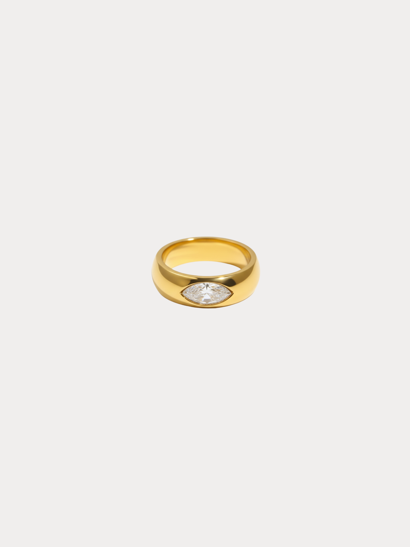 Gold marquise crystal band ring with marquise stone