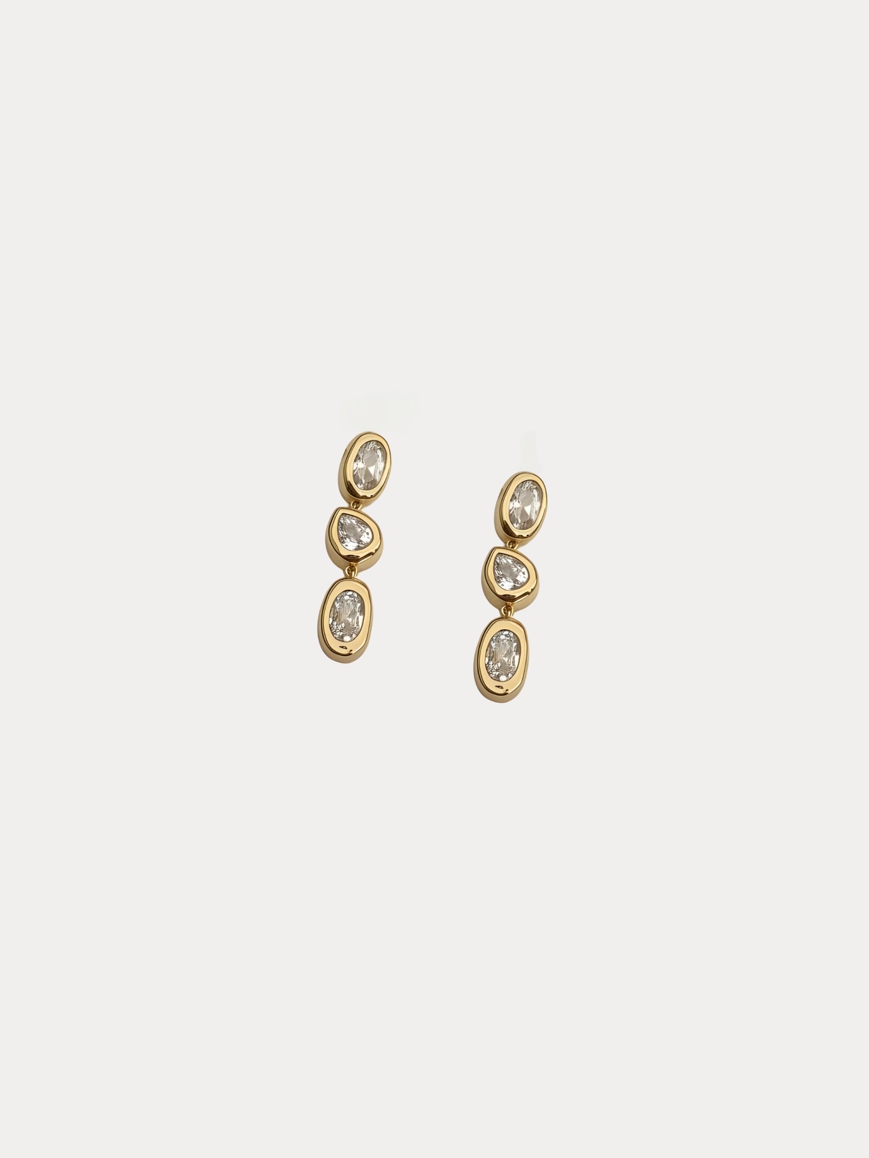 gold plated molten bezel drop earrings triple cz crystal dangle product photo