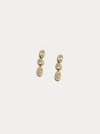gold plated molten bezel drop earrings triple cz crystal dangle product photo