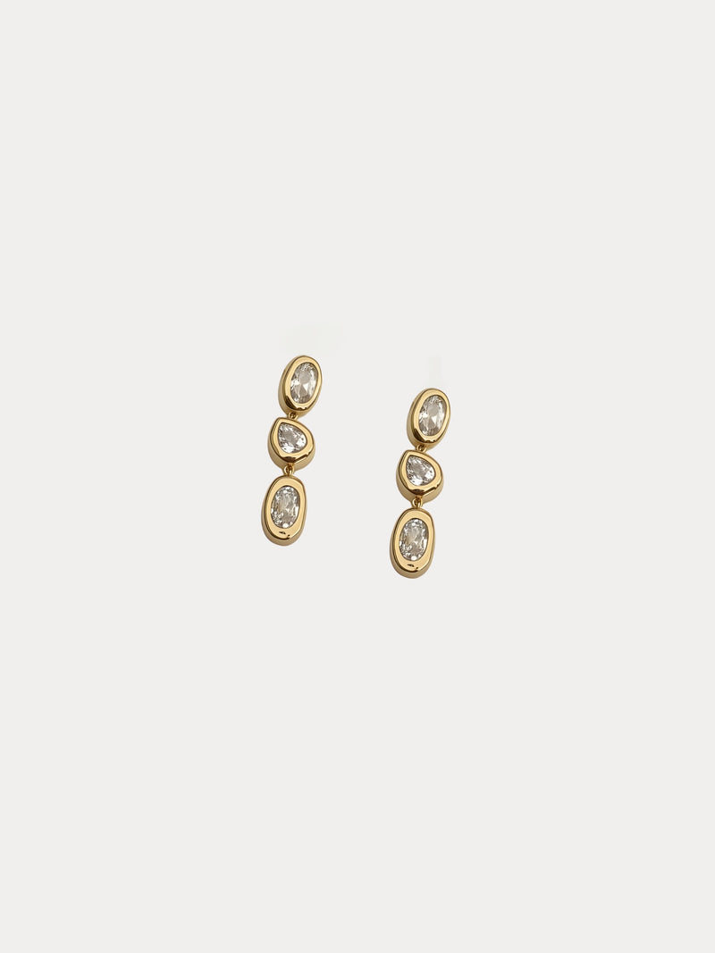 gold plated molten bezel drop earrings triple cz crystal dangle product photo