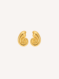 Gold nautilus spiral shell stud earrings.