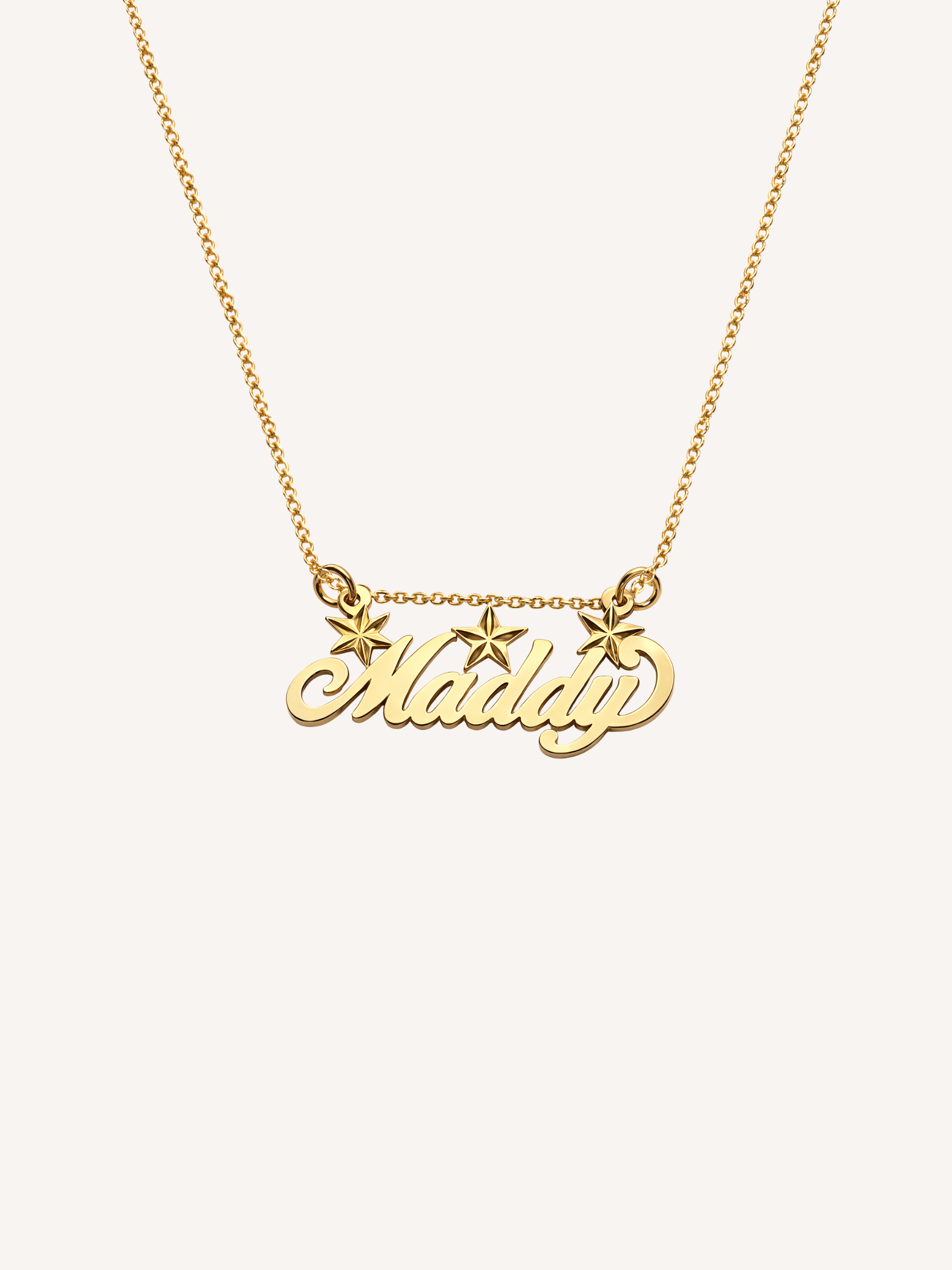 Gold personalized star name necklace with script name pendant