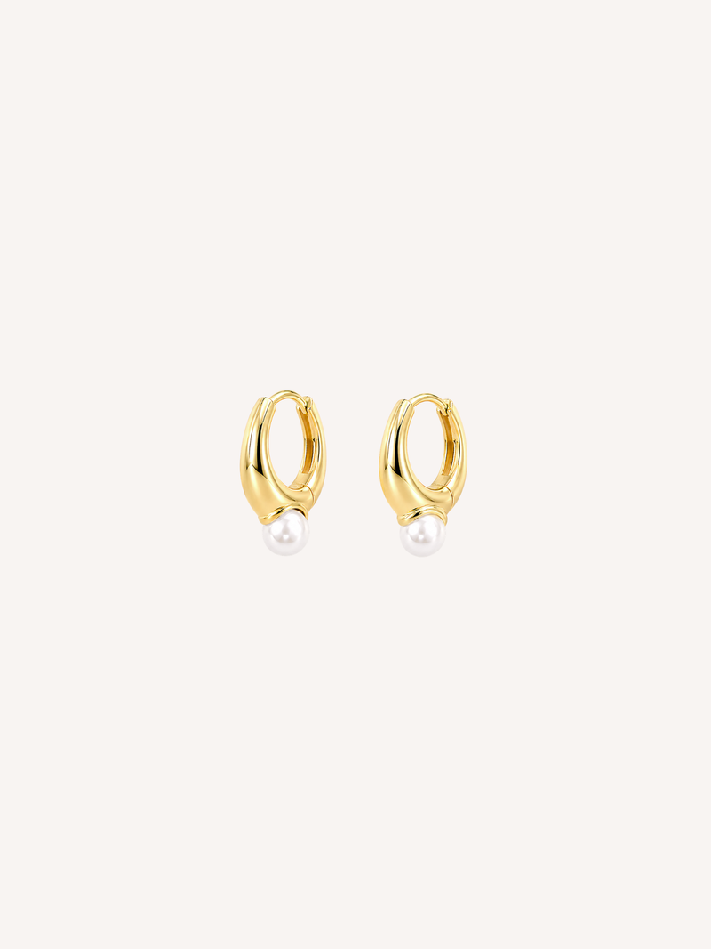 gold plated jacquie pearl huggie earrings with pearl drop product photo