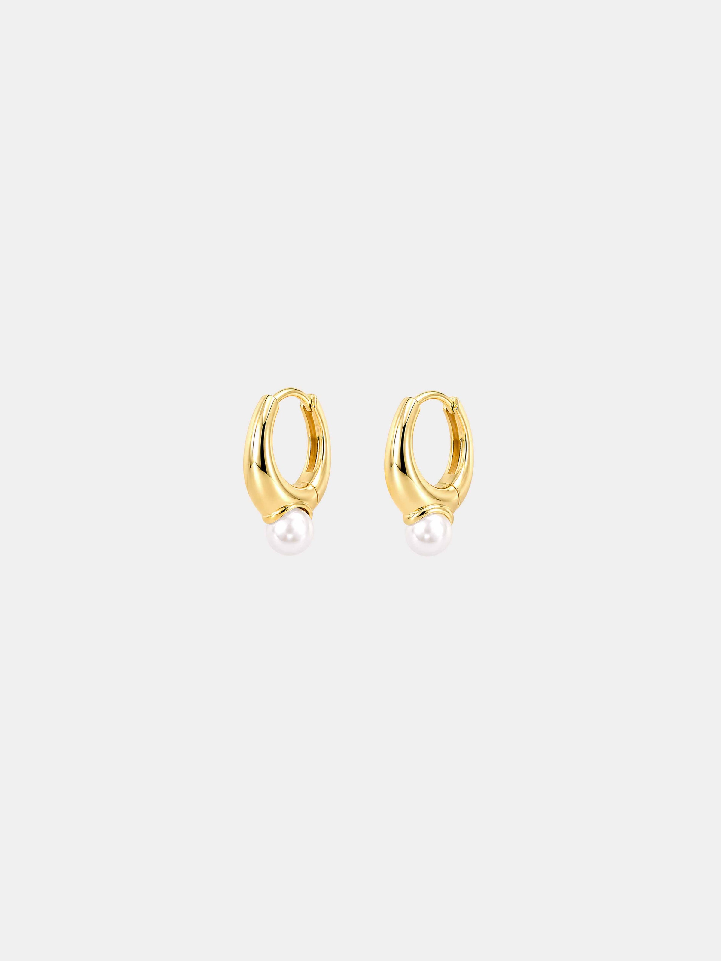 gold plated jacquie pearl huggie earrings with pearl drop product photo