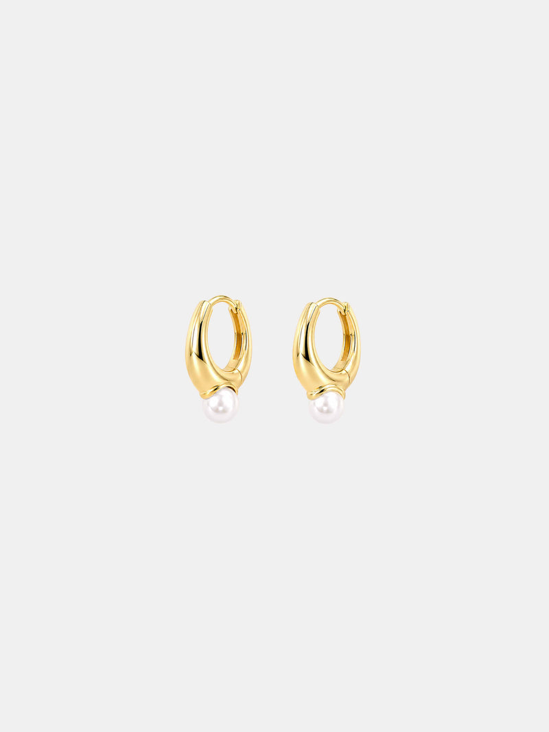gold plated jacquie pearl huggie earrings with pearl drop product photo