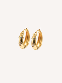 gold hoop earrings with teardrop stone and crystal accents