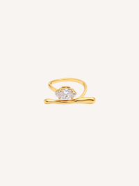 Gold open wrap ring featuring a marquise-cut cubic zirconia stone.