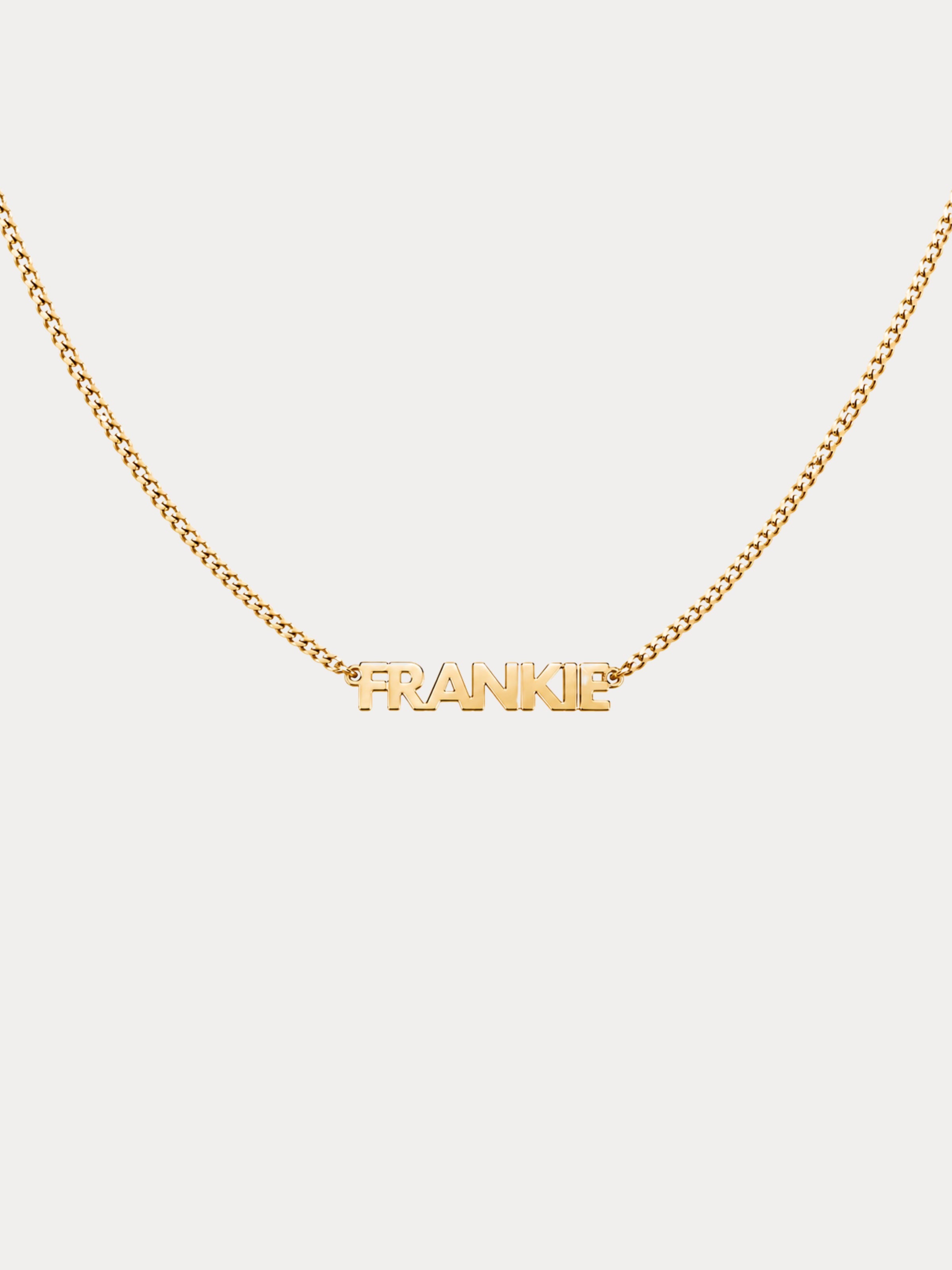custom gold mini block nameplate necklace personalized name bold font curb chain