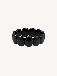 Chunky black resin stretch bracelet with glossy oval links.