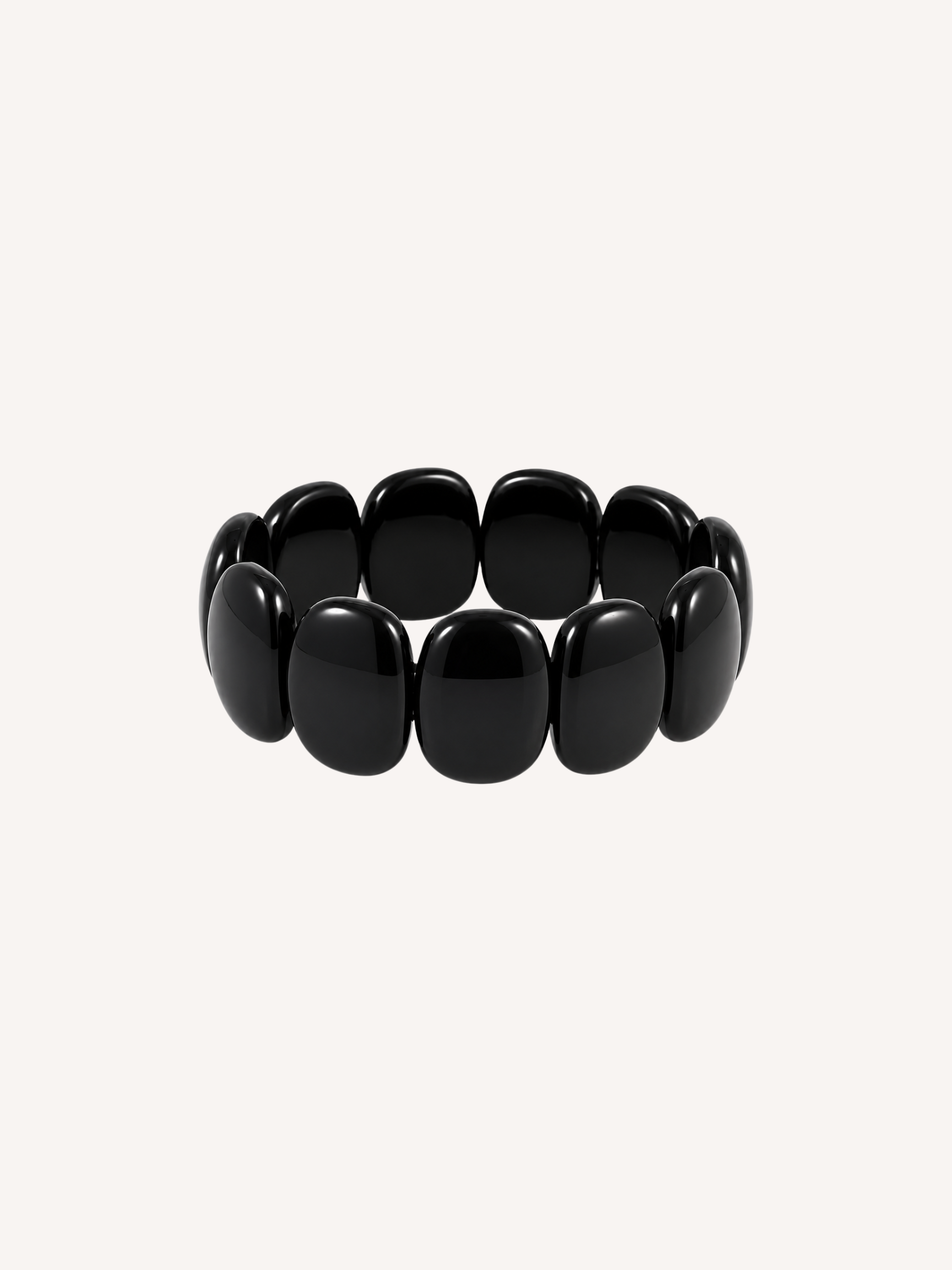 Chunky black resin stretch bracelet with glossy oval links.