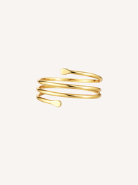 gold spiral arm cuff with fluid wrap design and smooth finish