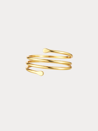 gold spiral arm cuff with fluid wrap design and smooth finish