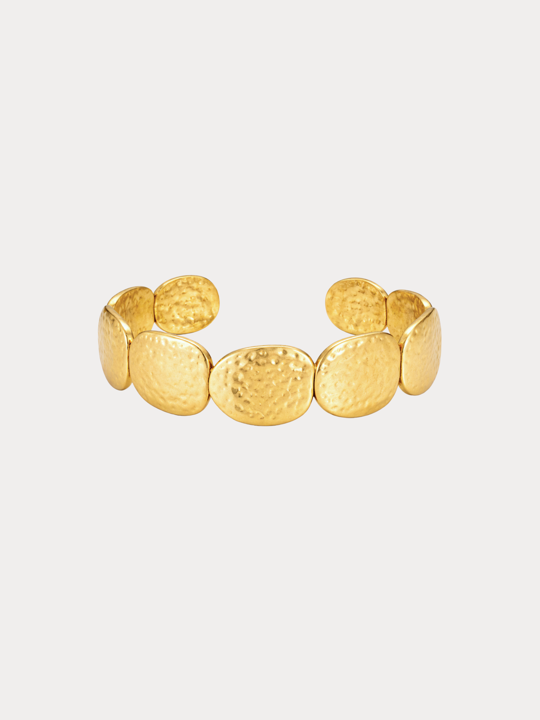 gold cuff bracelet with organic textured oval discs