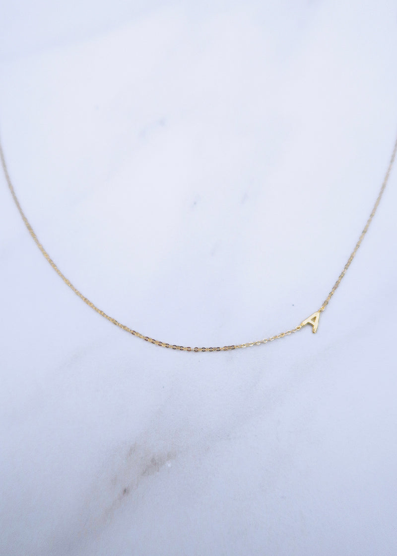 Sideways Initial Necklace – Dainty and gold jewelry