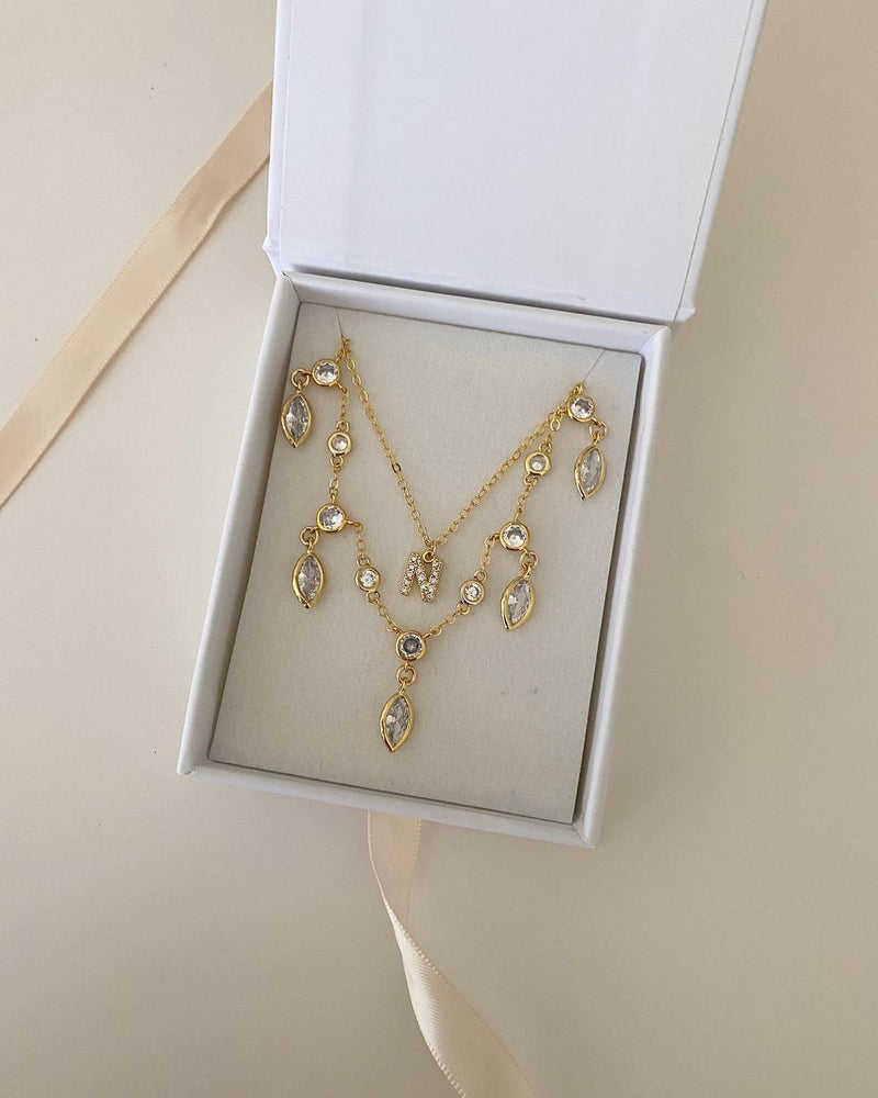 Tiny Crystal Initial Necklace